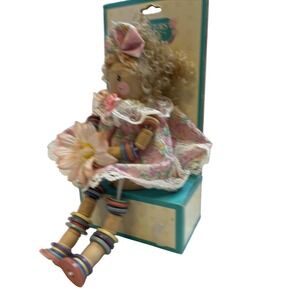 Collectors Choice Decorative Doll Floral Dress, Wooden Limbs, Hair‎ Bow